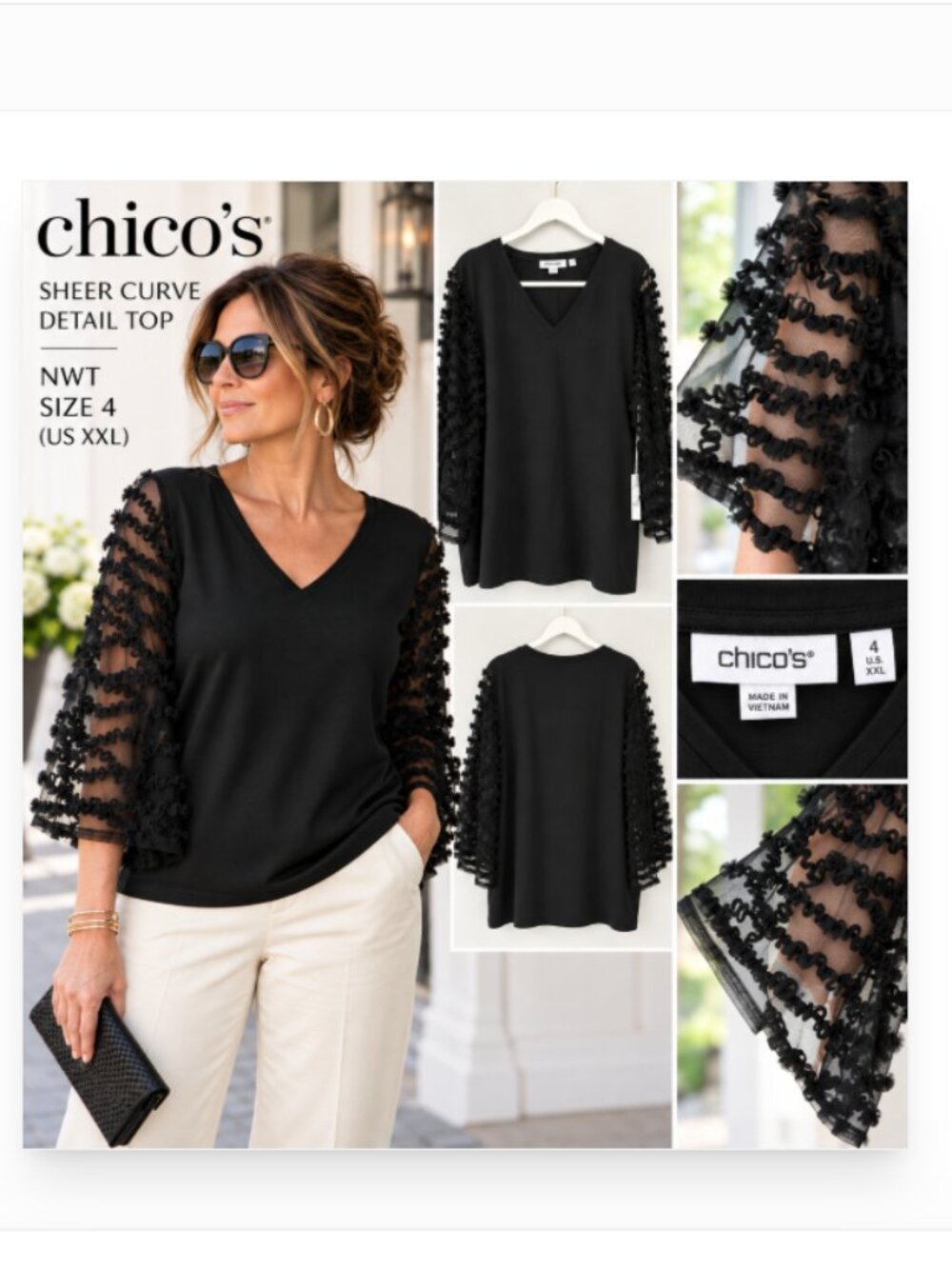 Chico's Size 4 XXL Black Ruffle Sleeve